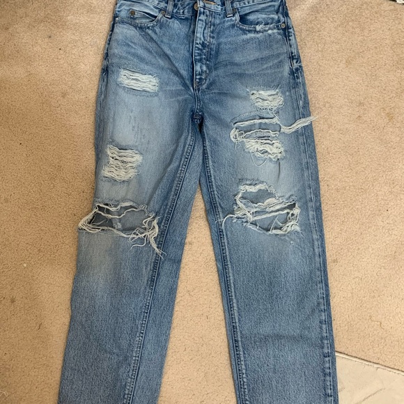 Moussy Womens Tapered Jeans Blue Distressed Medium Wash High Rise Denim Japan 26 - Picture 4 of 10
